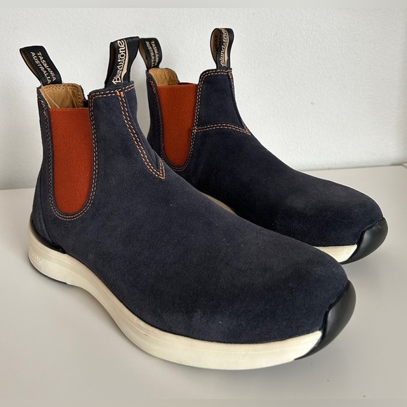 NWOT Blundstone Men's Navy Suede Orange Chelsea Boots - Picture 5 of 10